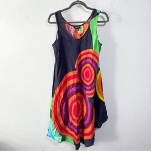 Vibrant Asymmetrical Dress with Multicolor Swirls free size one size